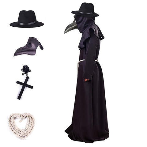 Halloween Plague Doctor Costume Medieval Hood Robe Dress Mask Hat Pest Minister Monk Cosplay Outfit Carnival Punk For Men Adult ► Photo 1/6