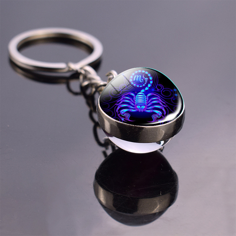 12 Zodiac Sign Keychain Sphere Ball Crystal Key Rings Scorpio Leo Aries Constellation Birthday Gift for Women and Mens ► Photo 1/6