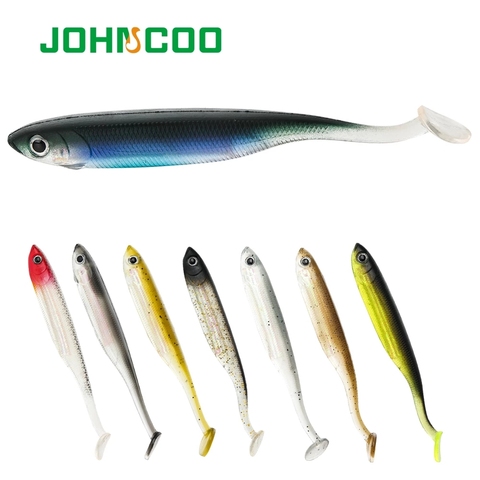 JOHNCOO Soft Bait Rainbow Minnow 5.4G 9.7G T Tail Fishing Lures  Artificial Soft Lures 5pcs Silicone Bait Bass Pike Bait Lure ► Photo 1/6