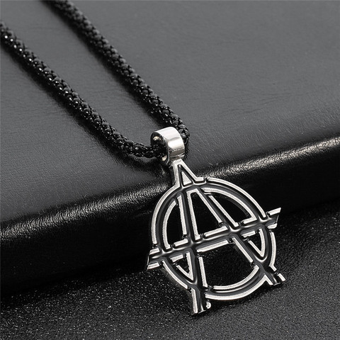 Vintage Anarchy Symbol Black Color Pendant Mens Boys Pendant Necklace Wholesale Jewellery ► Photo 1/6