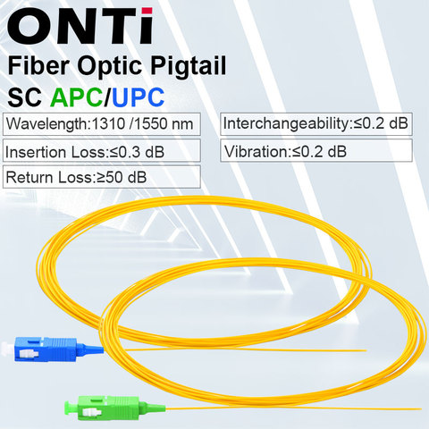 ONTi 50/100/200PCS/lot SC APC / UPC Fiber Pigtail Simplex 9/125 1M Single Mode Fiber Optic Pigtail 0.9mm ► Photo 1/6