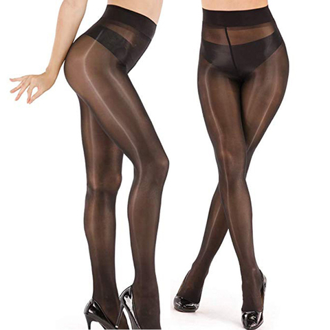 Sexy Women High Waist Sexy Oil Shine Glossy Open crotch Pantyhose Tights