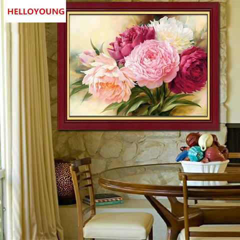 DIY 5D Full Diamonds Embroidery Peony flowers Round Diamond Painting Cross Stitch Kits Diamond Mosaic Home Decoration ► Photo 1/4