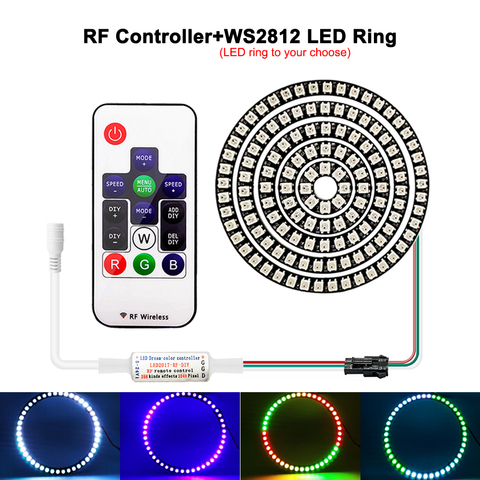 WS2812 LED Ring lndividul AddressabIe PixeI Ring 5050 RGB WS2812 IC BuiIt-in Led ModuIe 8/16/24/35/45 With USB/DC RF Controller ► Photo 1/6