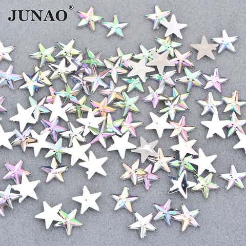 JUNAO 100pcs 10mm Crystal AB Star Shape Decoration Rhinestone Stickers Flatback Stones Applique Non Hotfix Strass For Clothes ► Photo 1/6