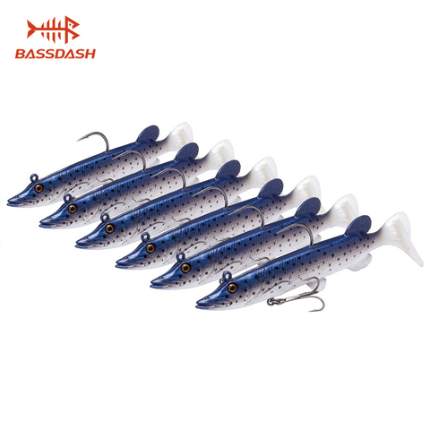 Bassdash Soft Swimbait Bass Saltwater Fishing Lures Bait Crank Lead Fish Hooks, Built-in Lead Weight 10.5cm/13cm, 6-Pack ► Photo 1/6