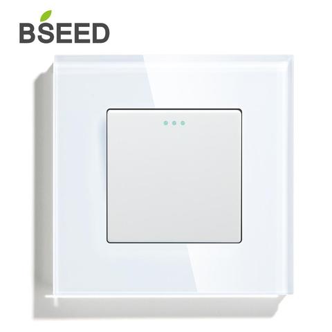 BSEED  Switches Push Button 1/2/3Gang 1/2 Way Crystal Glass Panel Mechanical Switches EU Standard White Black Golden ► Photo 1/6