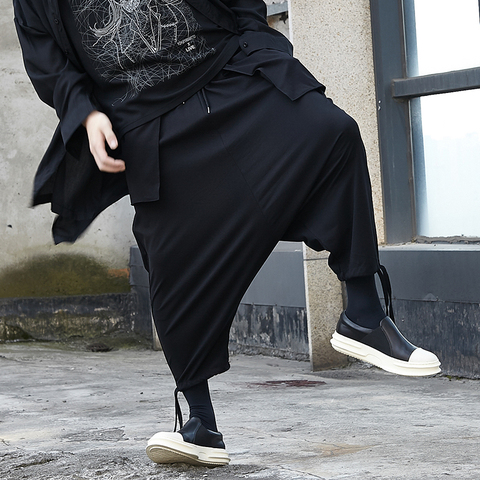 Men's nine minute pants spring/summer fashion Yamamoto wind dark black men low crotch baggy pants small leg pants ► Photo 1/6