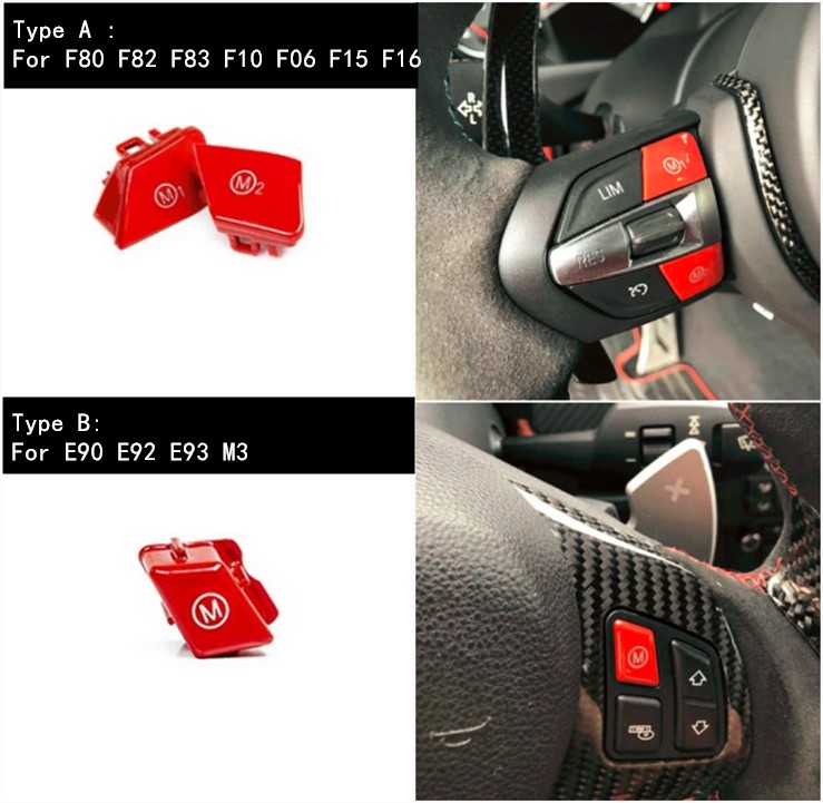 Steering Wheel M1 M2 Mode Switch Button Cover for BMW 3 Series Red
