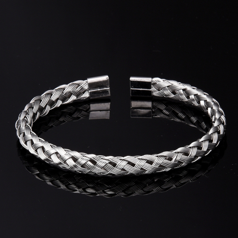 Luxury Roman Royal Classic Titanium Steel Hemp Rope Buckle Open Bangle Bracelets Fashion Type C Twisted Numeral For Men ► Photo 1/5