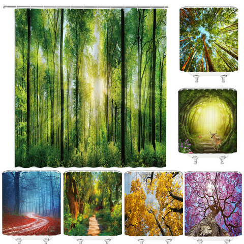 Nature Forest Shower Curtain Waterproof Bathroom Screen Trees Scenery Curtains Polyester cloth Bath Home Curtains 180X200CM ► Photo 1/6