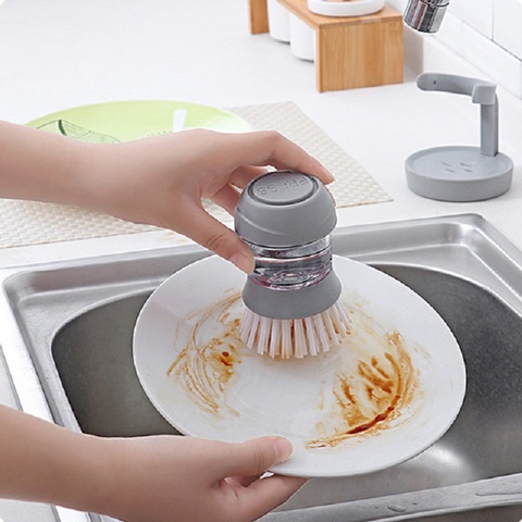 1pc Press-type Dish Brush With Liquid Dispenser, Non-stick, Non