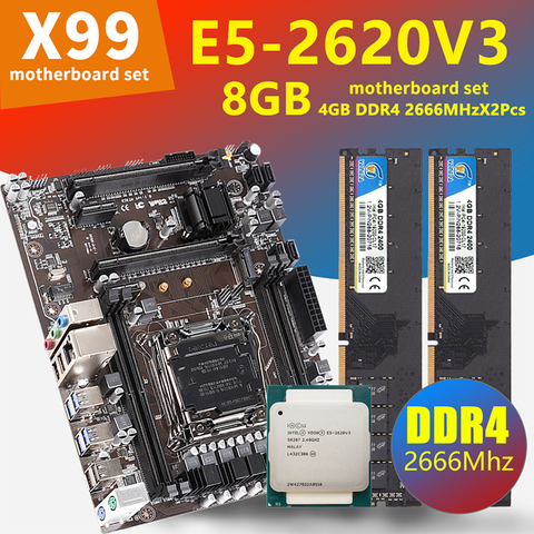 VEINEDA X99 ddr4 LGA2011-3 Motherboard Set With CPU Xeon E5 2620 V3  2pcs 4GB 2666MHz DDR4 Memory ► Photo 1/6