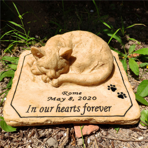 Personalized Cat Memorial Stones with A 3-D Sleeping Cat On The Top Paw Print Outdoors  Indoors forGarden Backyard Grave Markers ► Photo 1/6