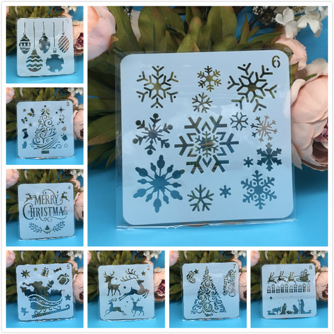 8Pcs/Set 5inch Merry Christmas Snowflake DIY Layering Stencils Painting Scrapbook Coloring Embossing Album Decorative Template ► Photo 1/6