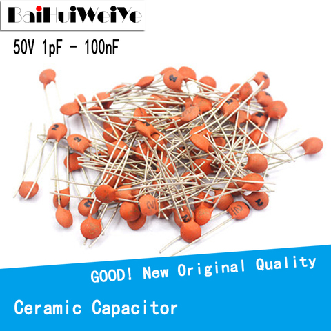 100PCS/LOTE 50V  Ceramic Capacitor 1pF ~ 100nF 0.1uF 104 4.7PF 10PF 22PF 33PF 47PF 100PF 101 220PF 221 330PF 470PF 1NF 103 47NF ► Photo 1/5