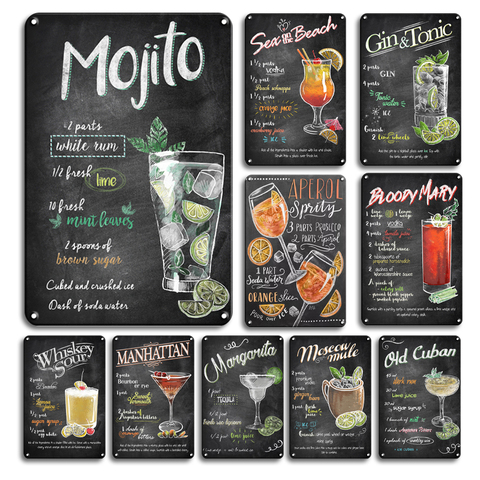 Vintage Gin & Tonic Tin Poster Wall Stickers Decoration Retro Cuba Mojito Cocktail Metal Plaque Sign Tiki Bar Kitchen Decor ► Photo 1/6