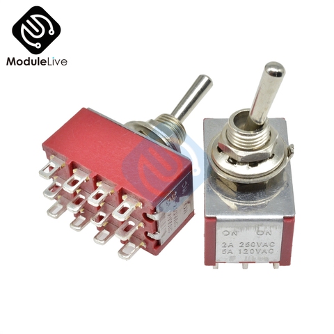 MTS-402 6mm Toggle Switch Single Pole Double Throw SPDT ON-ON 120VAC 6A 1/4 Inch Mounting 13*22MM  (MTS402)  2Positions 12Pins ► Photo 1/2