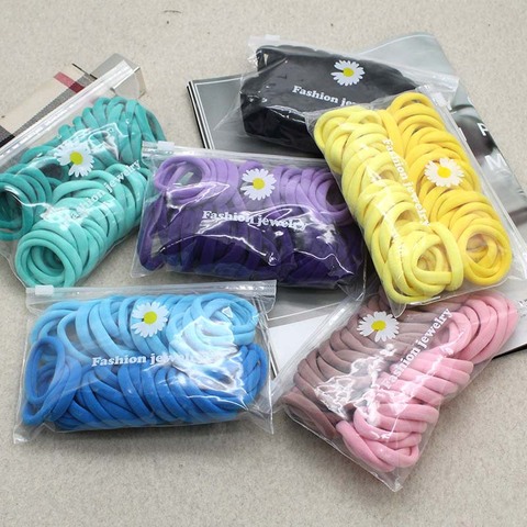 50 Pcs/lot Black Nylon Scrunchies Ponytail Holder Rubber Band Pink Blue Hair Ties Gum Seamless High Elastic Hair Bands For Women ► Photo 1/6