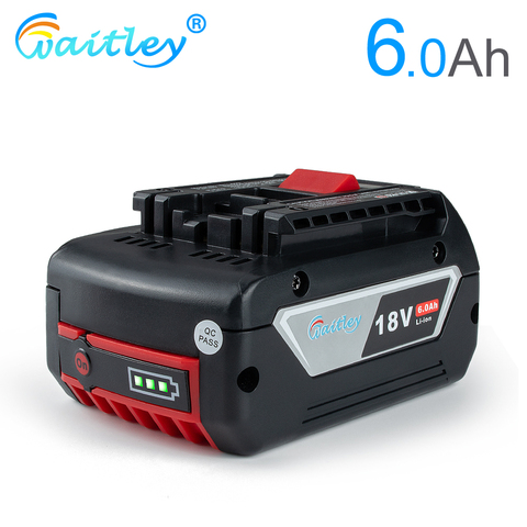 Waitley 18V 6.0A Rechargeable Li-ion Battery For Bosch 18V Power tool Backup 6000mah Portable Replacement BAT609 Indicator light ► Photo 1/6