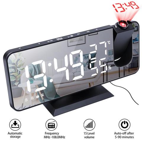 LED Digital Alarm Clock Radio Projection Multifunction Bedside Time Display dab Radio With Temperature And Humidity Mirror Clock ► Photo 1/6