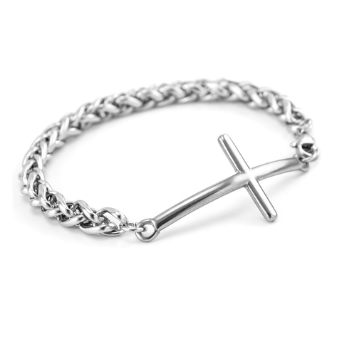 stainless steel new Cross charm Wheat bracelets 5/6mm Link Braided pulseira masculina Bracelet bangle For MENS gift ► Photo 1/4