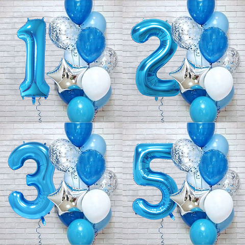 12Pcs Birthday Number 0-9 foil Globos Balloon Decorations Blue Latex Balloon Confetti Set Baby Boy Birthday Party Supplies ► Photo 1/2