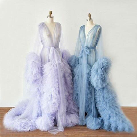 Maternity Robes Women Long Tulle Bathrobe Dresses Photo Shoot Birthday Party Bridal Fluffy Party Sleepwear Custom Made Gown 2022 ► Photo 1/6