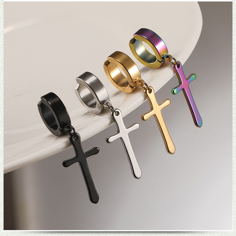 Punk Rock Titanium Steel No ear hole Earrings Big Cross Clip Earring Male Female Fashion Jewelry Black Gold Multicolor ► Photo 1/6