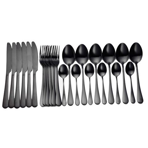 Tablewellware Tableware Black Cutlery Set 24 Pcs Stainless Steel Cutlery Box Forks Knives Spoons Dinner Set Kitchen Spoon Set ► Photo 1/6