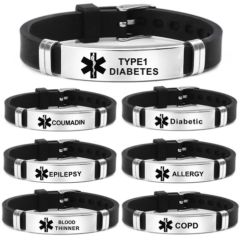 Type 2 diabetes stainless steel life star medical silicone bracelet diabetes warning Bracelet браслет браслет мужской pulseras ► Photo 1/6