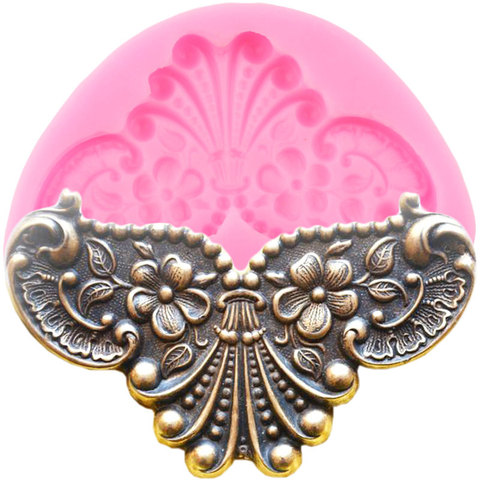 3D Mirror Image Medallion Frame Silicone Molds Baroque Relief Flower Fondant Cake Decorating Tools Jewelry Candy Chocolate Mould ► Photo 1/6