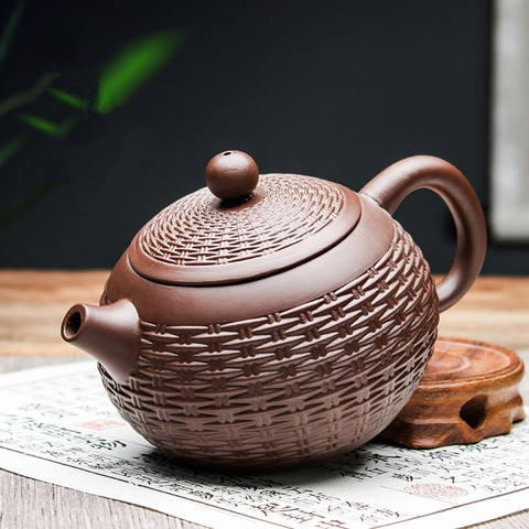 Yixing Purple Clay Teapot Handmade Bamboo Xishi Teapot Filter Large Teapot Ceramic Tea Set Single Household Teapot Set ► Photo 1/5