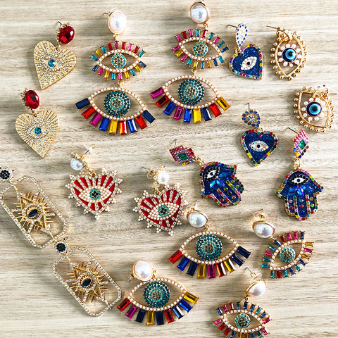 JUJIA Trendy Ethnic Love Heart Shape Evil Eye Drop Earrings For Women Vintage Statement Crystal Dangle Earring Jewelry Gift ► Photo 1/6