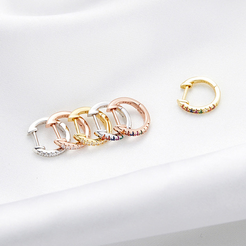 bamoer Gold Color 925 sterling Silver Hoop Earrings for Women 10 Colors Circle Earrings colorful CZ Wedding Jewelry SCE498 ► Photo 1/6