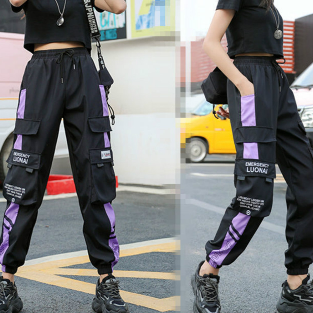 Black Cargo Pants Women Casual Joggers High Waist Loose Female Hip Hop  Trousers Korean Punk Pants Funny Capri Streetwear Femme