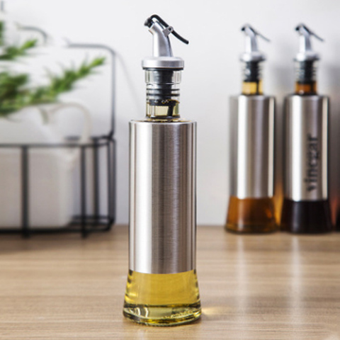 YOMDID Stainless Steel Oil Bottle Glass Leak-proof Kitchen Soy Sauce Vinegar Cruet Storage Dispenser Kitchen Tools ► Photo 1/5