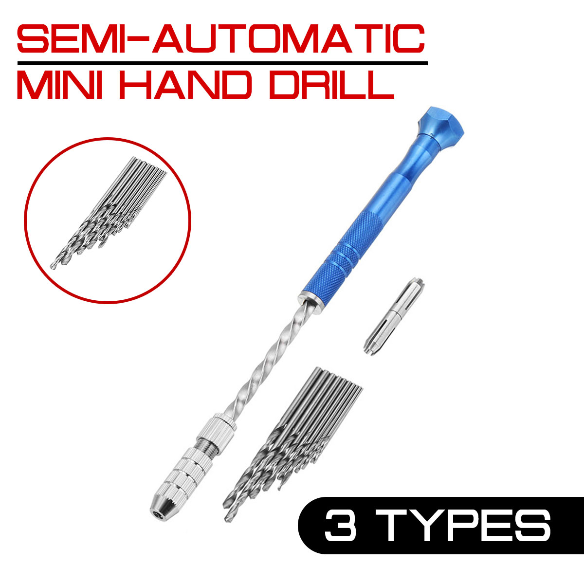 Semi-Automatic Hand Drill 10pcs Mini Micro Twist Drill Bits Wood Model Manual 