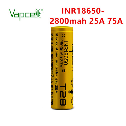 Free shipping Vapcell original 18650 2800mAh 25A / 75A Rewrap T28 3.7V li-ion rechargeable battery flat / button top batteries ► Photo 1/6