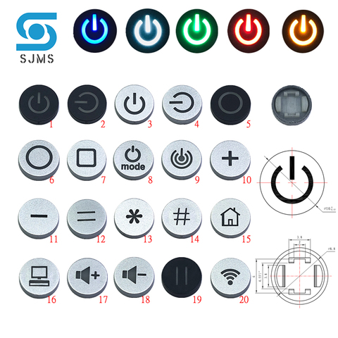 Free Shipping 10pcs C12 LED OD 10mm Switch Cap Symbol Cap For 6*6mm Tactile Momentary LED Tact Push Button Switch Power Icon cap ► Photo 1/6