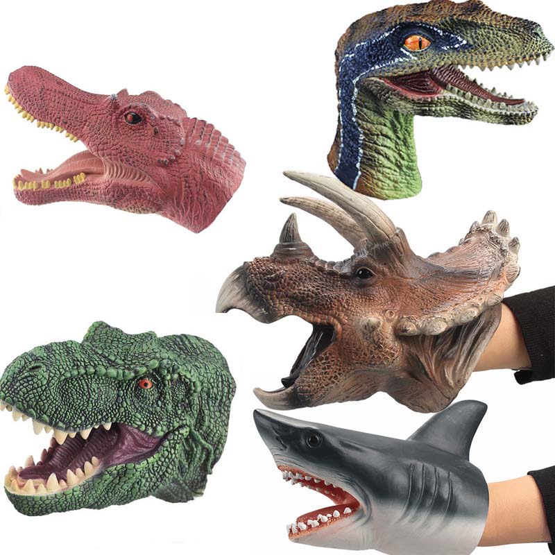 Simulated Rubber Soft Dinosaur Hand Puppet Dino Raptor Head Fun Toy Baby Gift KS 