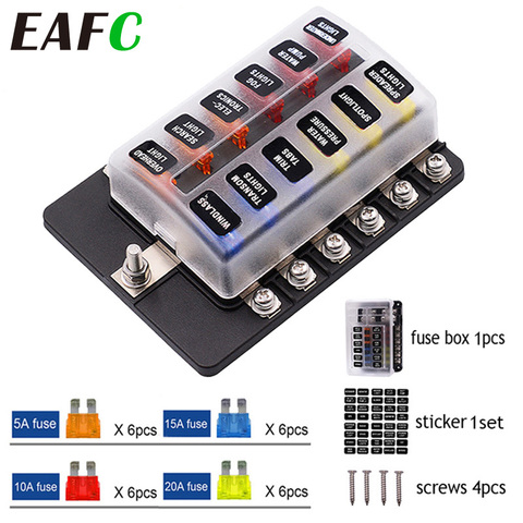 12V 24V Blade Fuse Box Holder 12/6 Ways Modified Fuse Box Terminal Block with LED Warning Light for Car Boat Marine Trike ► Photo 1/6