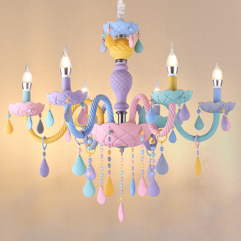 Rainbow Crystal Chandelier European Candle lustres  Children's Bedroom Princess Makaron Lamps ► Photo 1/5