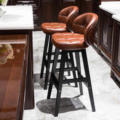 Bar chair modern minimalist solid wood bar stool high stool creative bar stool Nordic home high stool ► Photo 1/5