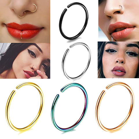 2pcs 20G 0.8mm Thin Fake Nose Ring Septum Helix Nostril Piercing Labret Lip Fake Piercing Titanium Cartilage Fake Earrings Hoop ► Photo 1/6