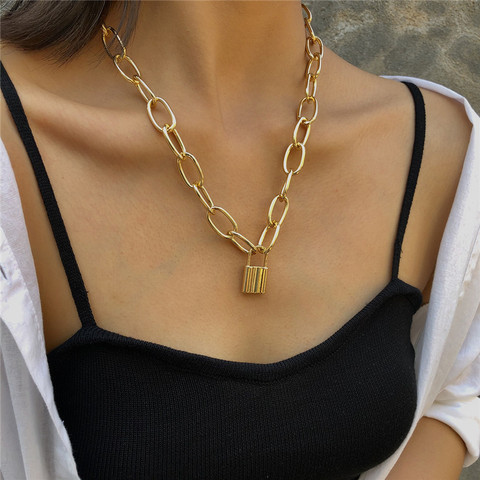 Lock Pendants Punk Necklaces for Women Gold Color Hollow Chain Personality Female Neck Jewelry gothic Neck Decoration ► Photo 1/6
