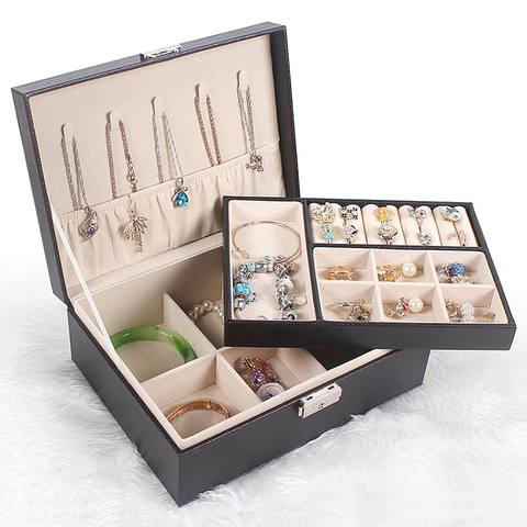 Double-layer Leather Jewelry Box Large Jewelry organizer Storage Box Jewelry Holder Necklace Rings Earring Bracelet Box ► Photo 1/6