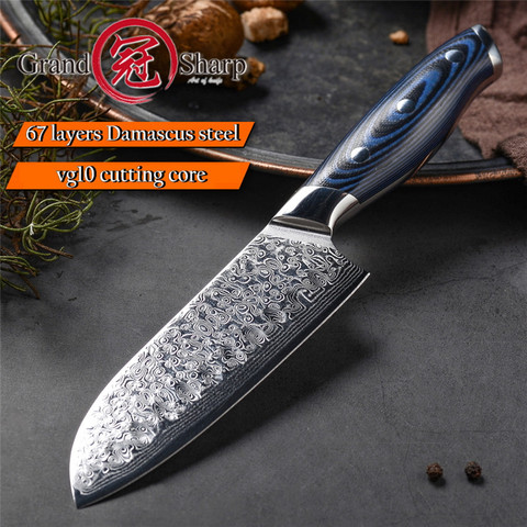 Grandsharp 5 Inch Santoku Knife 67 Layers Damascus Kitchen Knives Chef Knife vg10 Japanese Damascus Steel Chef's Cooking Tool ► Photo 1/6