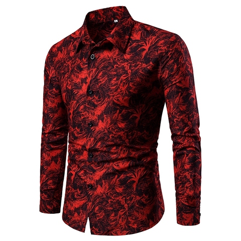 Autumn and Winter Men's Shirt Printed Casual Long Sleeved Shirt Slim Fit Male Social Dress Shirt Men ► Photo 1/6