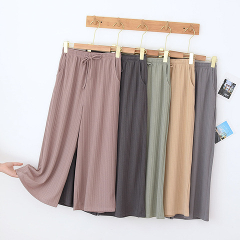 2022 New Summer Threaded Wide Leg Pants Women's Cropped Pants Thin Shorts Various Colors Large Size Pants pajama pants bottoms ► Photo 1/6